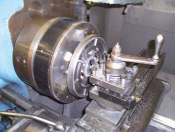 Radial Pole Permanent Magnetic Chuck used on a conventional lathe using pole extensions to do OD, ID and face on a single setup